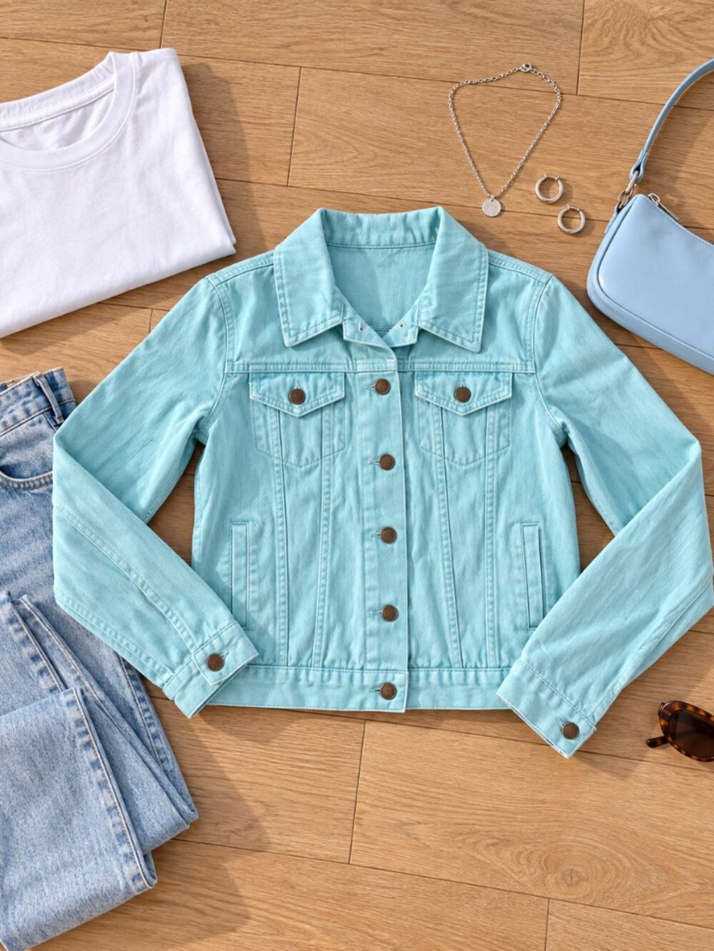 ✨Forever 21 Light Pastel Blue Denim Trucker Button Front Jacket M✨